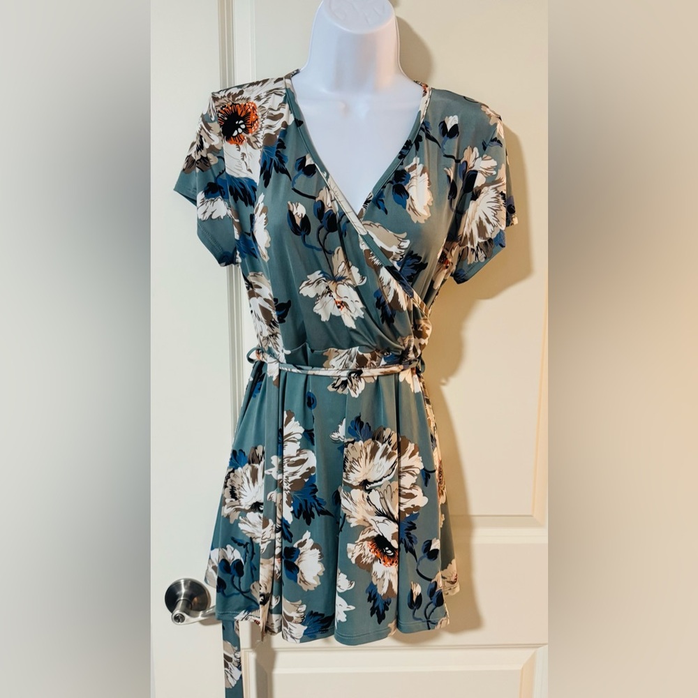 Pinkblush Green Floral Wrap Midi Maternity Top